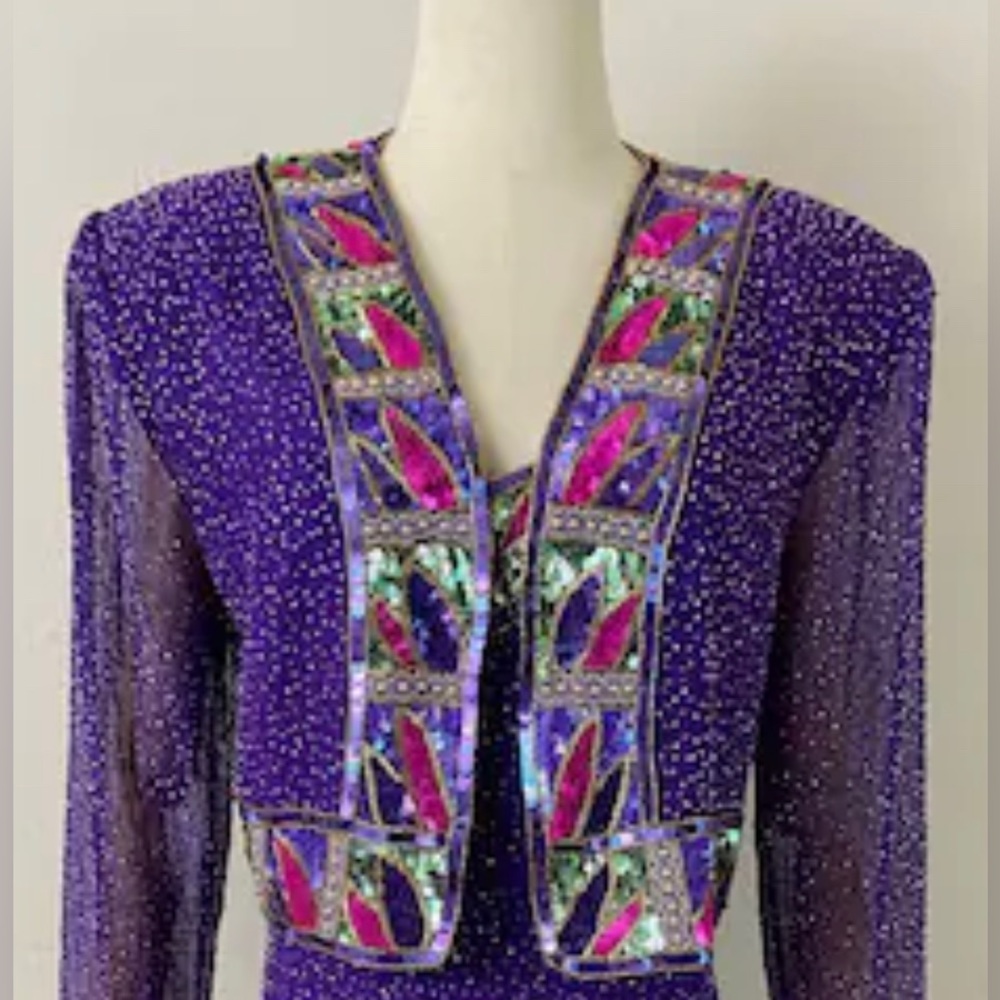 Vintage 80s Purple Sequin Embellished Bolero By ESSENCE, Silk armpit 19”